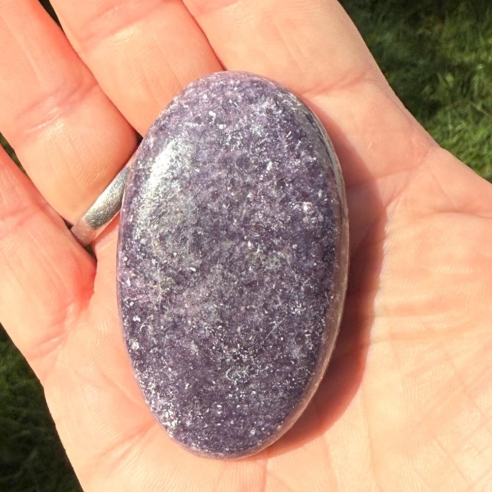 Purple Lepidolite Palm Stone, Lithium Mica, Wandering Bunny LLC